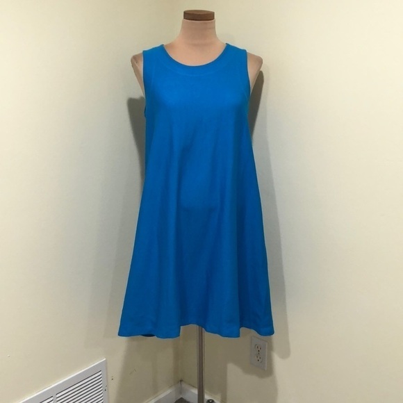 COS Shift Dress Size Medium Cyan Blue Stretch Cotton Blend - Picture 2 of 9